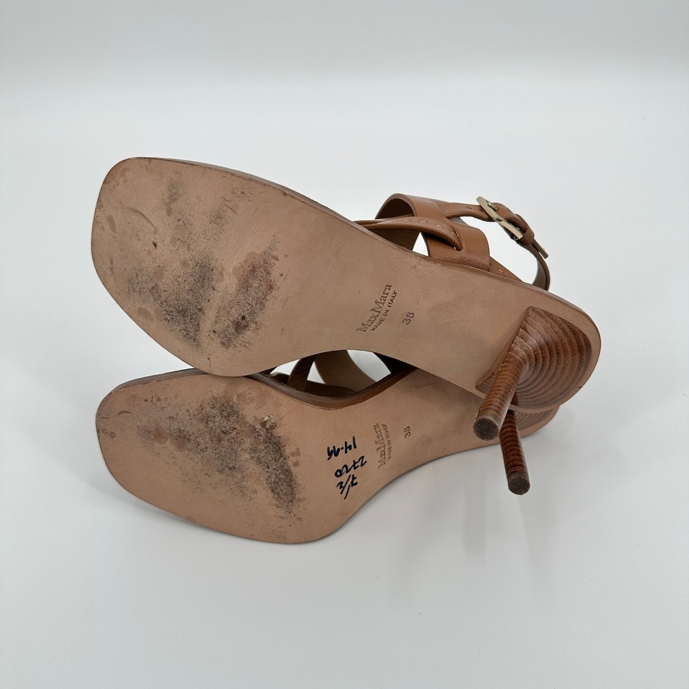 Max Mara Brown Leather Cage Strappy Stiletto Sandals Heels Made in Italy 38 / 8 - Picture 9 of 10